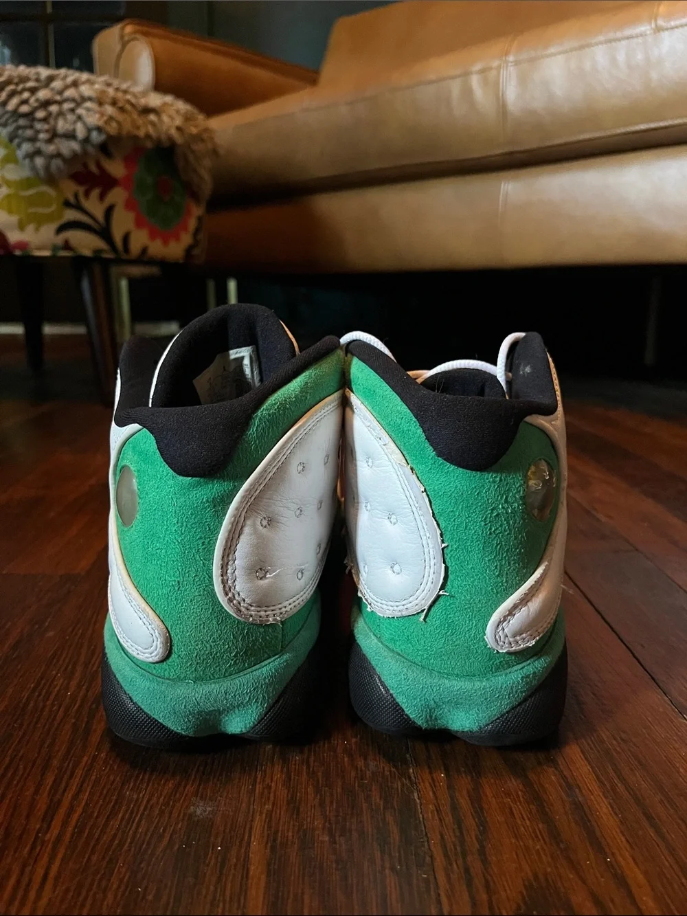 Jordan Men's White & Green Retro Basketball Sneakers